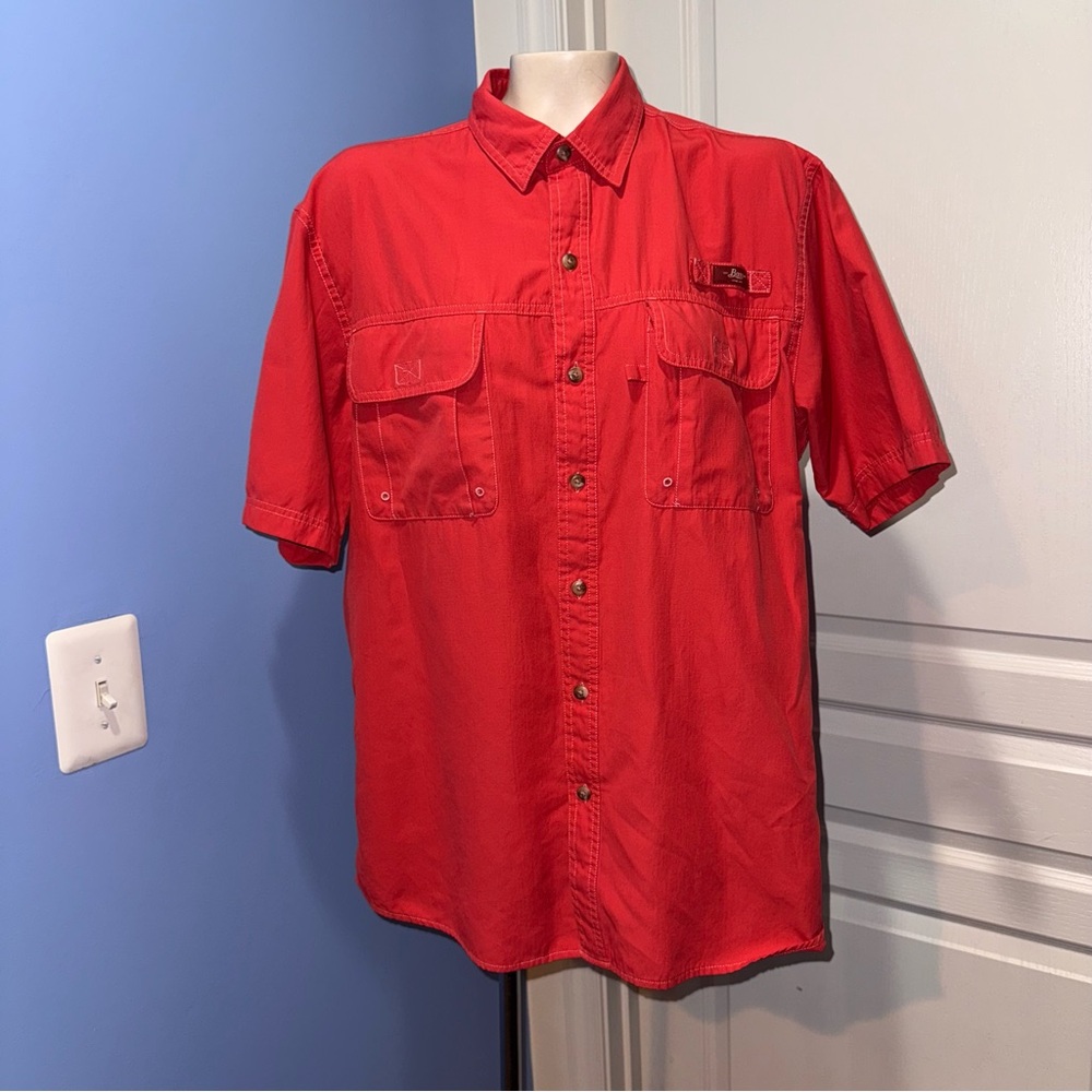 Bass Explorer Mens size L Red Casual Button Down Shirt